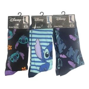 Disney Stitch Colorful Crew Socks Trio Size: 9-13